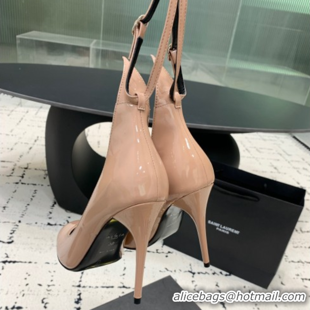 Duplicate Alaia Decollete Pumps 10.5cm in Patent Calfskin with Ankle Strap Nude 1223062
