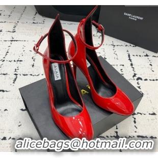 Unique Discount Alaia Decollete Pumps 10.5cm in Patent Calfskin with Ankle Strap Red 1223063