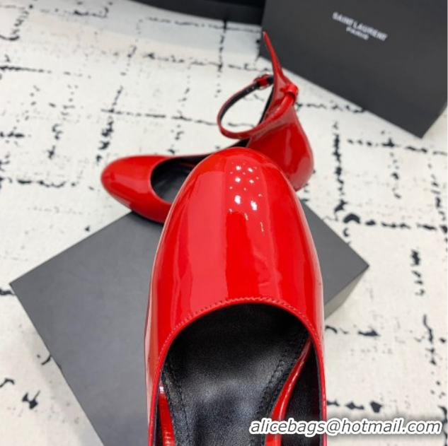 Unique Discount Alaia Decollete Pumps 10.5cm in Patent Calfskin with Ankle Strap Red 1223063