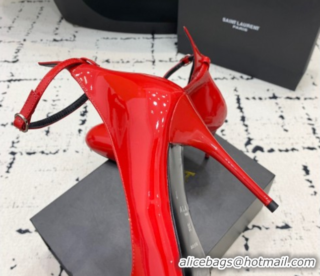 Unique Discount Alaia Decollete Pumps 10.5cm in Patent Calfskin with Ankle Strap Red 1223063