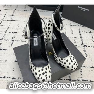 Unique Style Alaia Decollete Pumps 10.5cm in Printed Haircalf with Ankle Strap Black/White 1223064