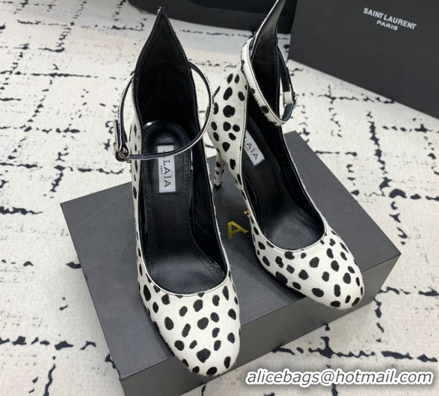 Unique Style Alaia Decollete Pumps 10.5cm in Printed Haircalf with Ankle Strap Black/White 1223064