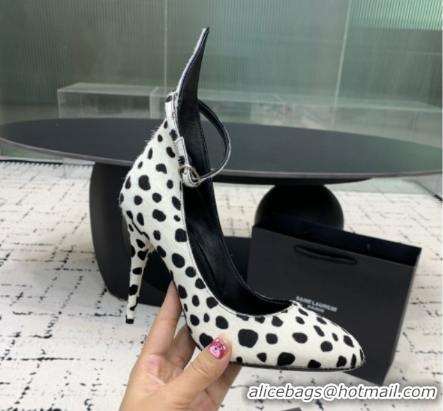 Unique Style Alaia Decollete Pumps 10.5cm in Printed Haircalf with Ankle Strap Black/White 1223064