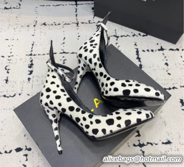 Unique Style Alaia Decollete Pumps 10.5cm in Printed Haircalf with Ankle Strap Black/White 1223064