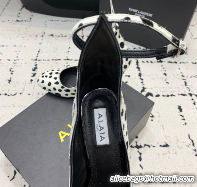 Unique Style Alaia Decollete Pumps 10.5cm in Printed Haircalf with Ankle Strap Black/White 1223064