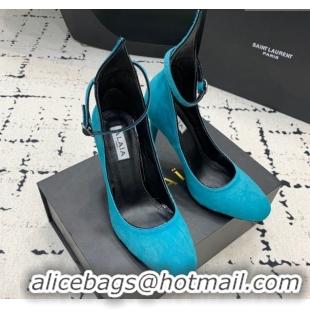 Good Looking Alaia Decollete Pumps 10.5cm in Haircalf with Ankle Strap Blue 1223065