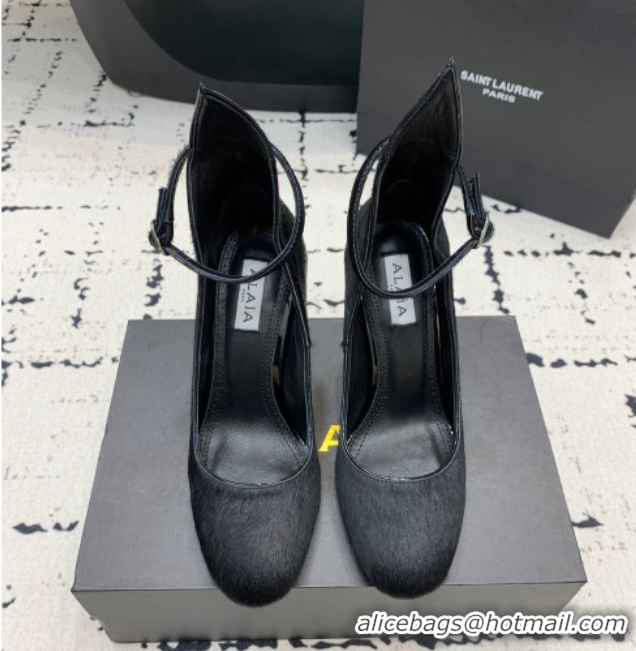 Discount Alaia Decollete Pumps 10.5cm in Haircalf with Ankle Strap Black 1223066