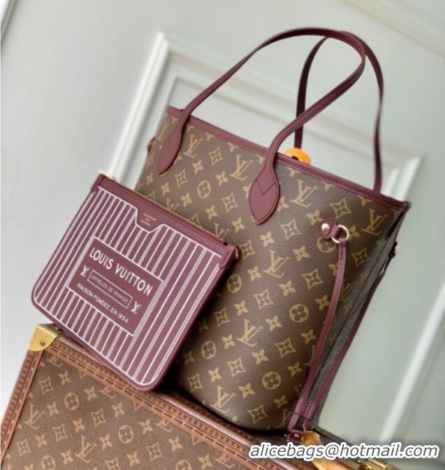 New Design Louis Vuitton Neverfull Inside Out MM M25663 Monogram/Wine Red 2025