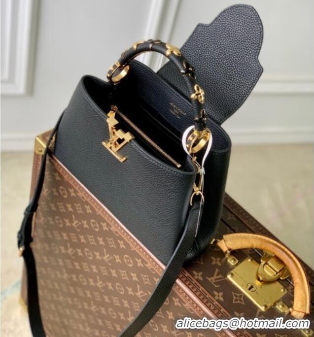 Luxury Cheap Louis Vuitton Capucines IVY PM Bag in Grained Leather M14976 Black 2025