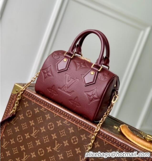 Luxury Cheap Louis Vuitton Speedy Bandouliere 20 Bag in Monogram Empreinte Leather M25929 Garnet Red 2025
