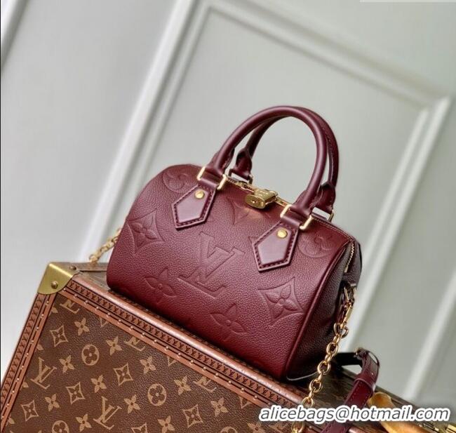 Luxury Cheap Louis Vuitton Speedy Bandouliere 20 Bag in Monogram Empreinte Leather M25929 Garnet Red 2025