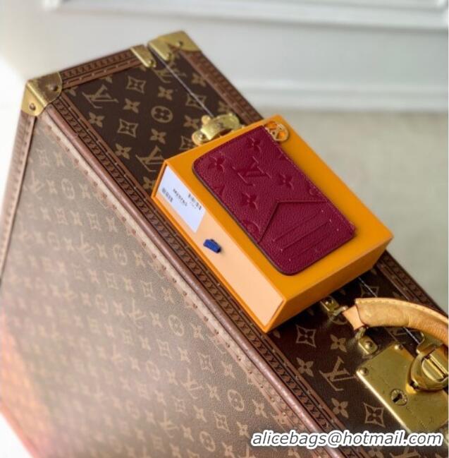 Unique Style Louis Vuitton Romy Card Holder Wallet in Grained Monogram Leather M25763 Garnet Red 2025