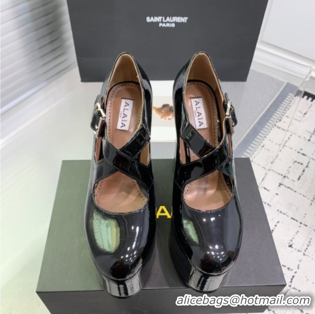 Buy Discount Maison Alaia Criss Cross Wedge Pumps 14.5cm in Patent Calfskin Black 0219005