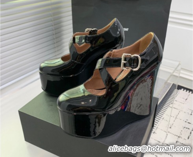Buy Discount Maison Alaia Criss Cross Wedge Pumps 14.5cm in Patent Calfskin Black 0219005
