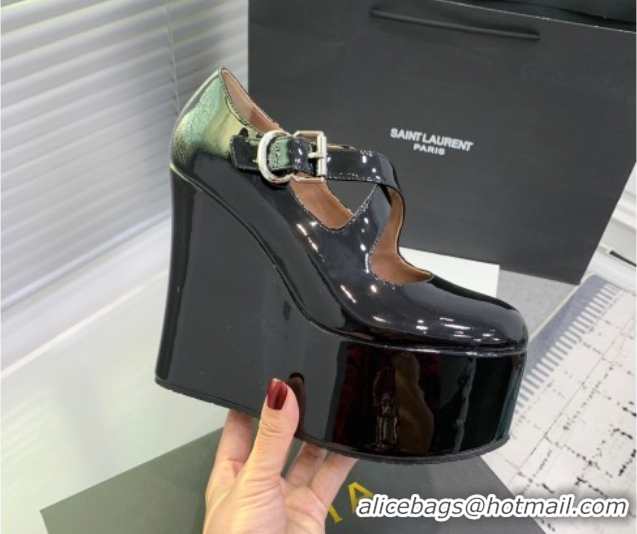 Buy Discount Maison Alaia Criss Cross Wedge Pumps 14.5cm in Patent Calfskin Black 0219005