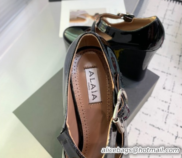 Buy Discount Maison Alaia Criss Cross Wedge Pumps 14.5cm in Patent Calfskin Black 0219005