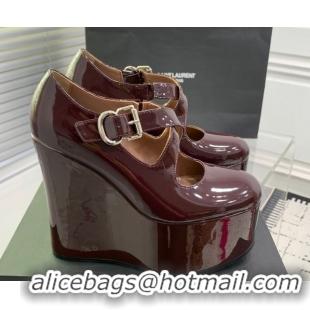 Pretty Style Maison Alaia Criss Cross Wedge Pumps 14.5cm in Patent Calfskin Dark Burgundy 0219006