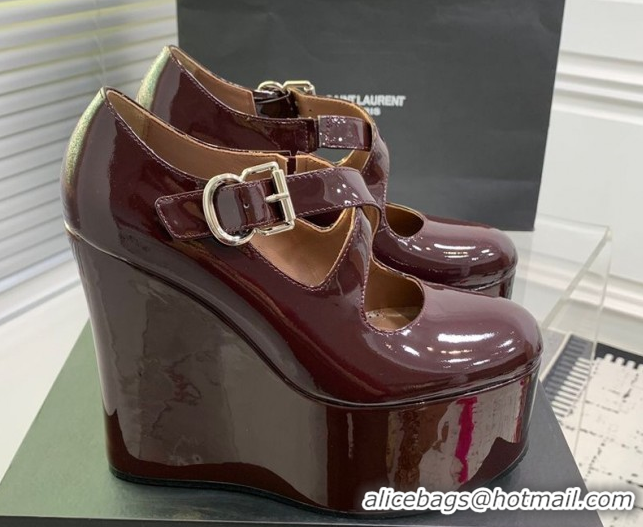 Pretty Style Maison Alaia Criss Cross Wedge Pumps 14.5cm in Patent Calfskin Dark Burgundy 0219006