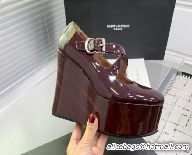 Pretty Style Maison Alaia Criss Cross Wedge Pumps 14.5cm in Patent Calfskin Dark Burgundy 0219006