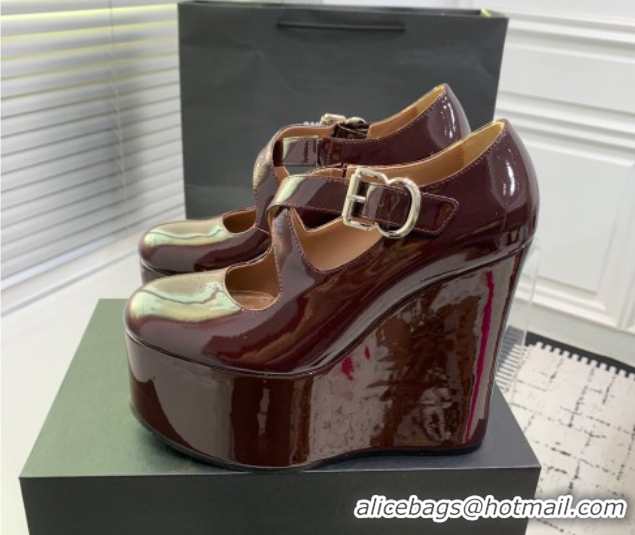 Pretty Style Maison Alaia Criss Cross Wedge Pumps 14.5cm in Patent Calfskin Dark Burgundy 0219006
