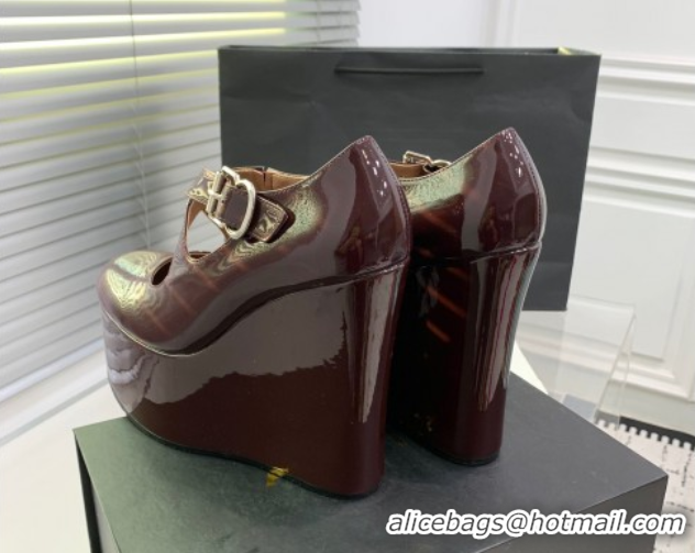 Pretty Style Maison Alaia Criss Cross Wedge Pumps 14.5cm in Patent Calfskin Dark Burgundy 0219006