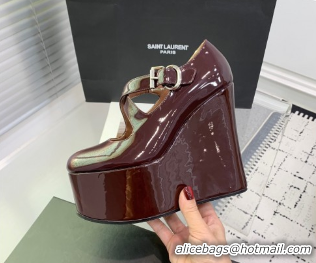 Pretty Style Maison Alaia Criss Cross Wedge Pumps 14.5cm in Patent Calfskin Dark Burgundy 0219006
