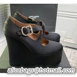 Best Grade Maison Alaia Criss Cross Wedge Pumps 14.5cm in Satin Black 0219008