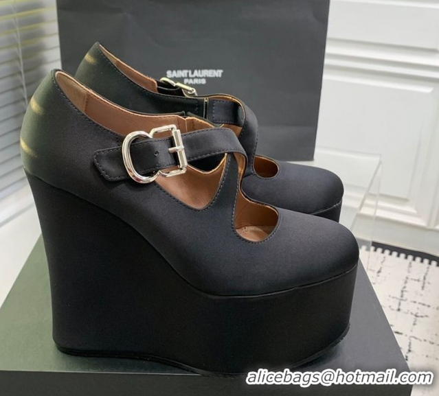 Best Grade Maison Alaia Criss Cross Wedge Pumps 14.5cm in Satin Black 0219008