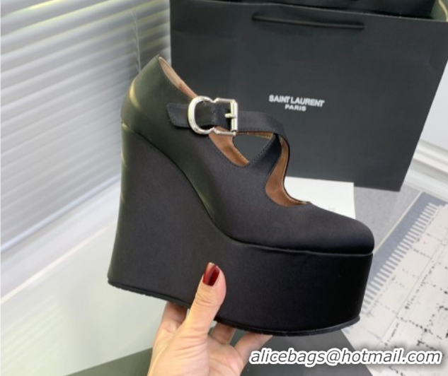 Best Grade Maison Alaia Criss Cross Wedge Pumps 14.5cm in Satin Black 0219008