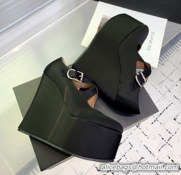 Best Grade Maison Alaia Criss Cross Wedge Pumps 14.5cm in Satin Black 0219008