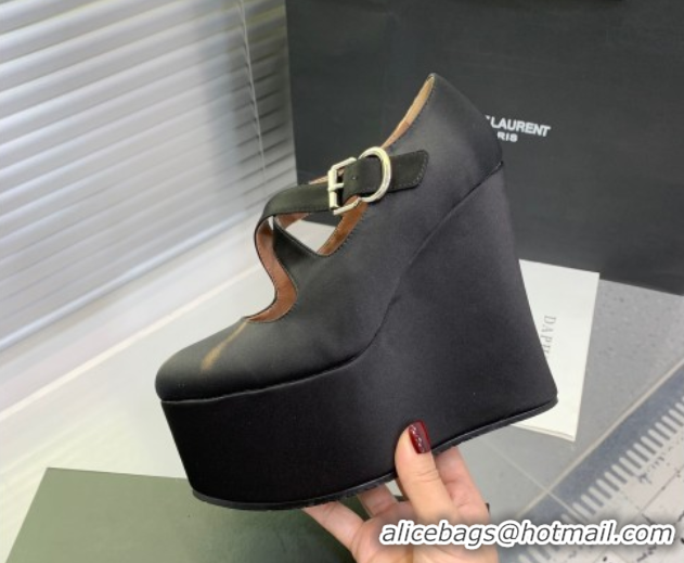 Best Grade Maison Alaia Criss Cross Wedge Pumps 14.5cm in Satin Black 0219008