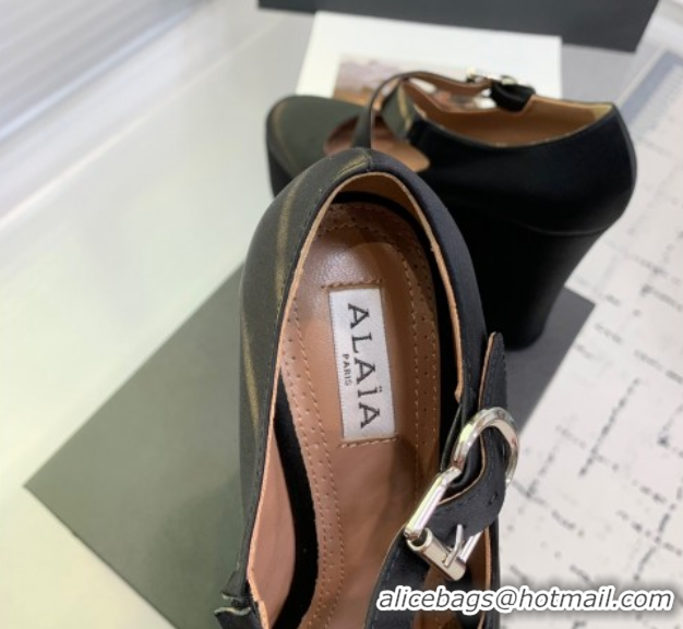 Best Grade Maison Alaia Criss Cross Wedge Pumps 14.5cm in Satin Black 0219008