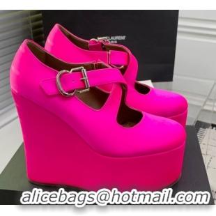 Unique Style Maison Alaia Criss Cross Wedge Pumps 14.5cm in Satin Neon Pink 0219009