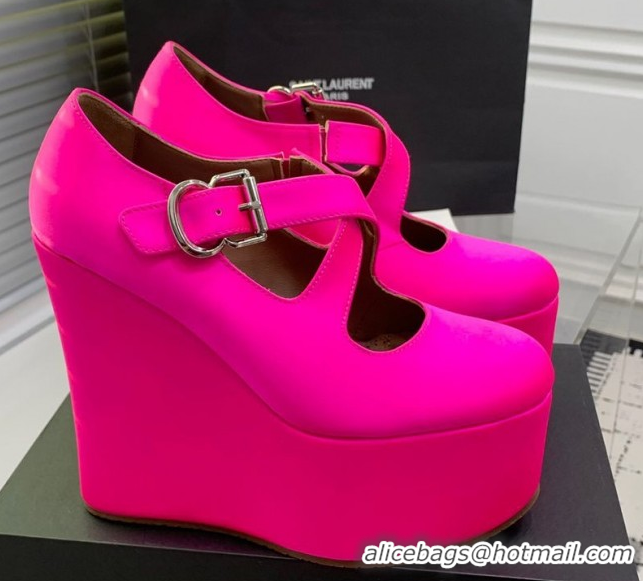 Unique Style Maison Alaia Criss Cross Wedge Pumps 14.5cm in Satin Neon Pink 0219009