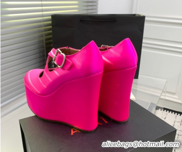 Unique Style Maison Alaia Criss Cross Wedge Pumps 14.5cm in Satin Neon Pink 0219009