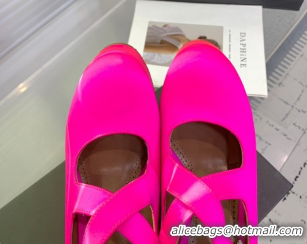 Unique Style Maison Alaia Criss Cross Wedge Pumps 14.5cm in Satin Neon Pink 0219009