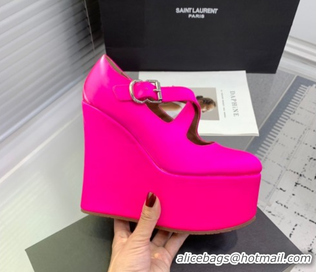 Unique Style Maison Alaia Criss Cross Wedge Pumps 14.5cm in Satin Neon Pink 0219009