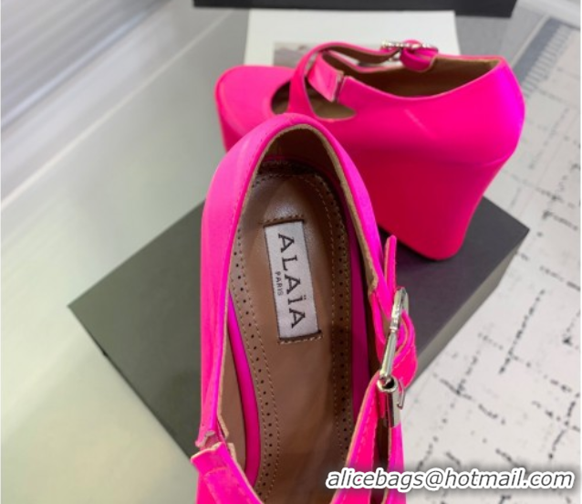 Unique Style Maison Alaia Criss Cross Wedge Pumps 14.5cm in Satin Neon Pink 0219009