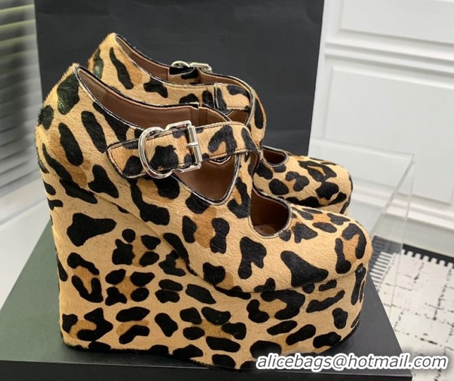Best Price Maison Alaia Criss Cross Wedge Pumps 14.5cm in Leopard Haircalf Brown 0219010