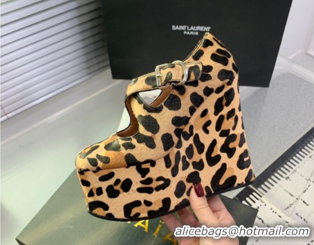 Best Price Maison Alaia Criss Cross Wedge Pumps 14.5cm in Leopard Haircalf Brown 0219010