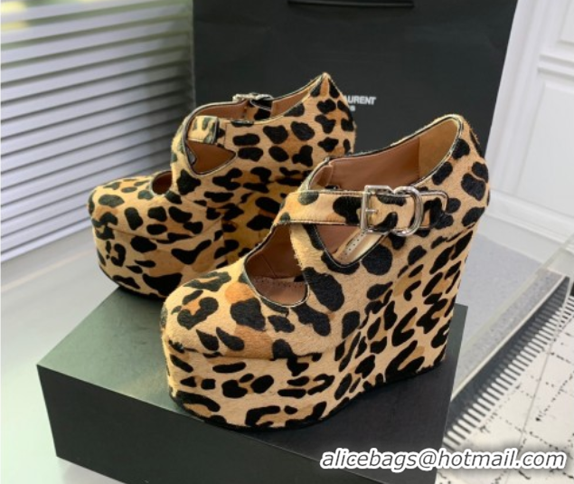 Best Price Maison Alaia Criss Cross Wedge Pumps 14.5cm in Leopard Haircalf Brown 0219010