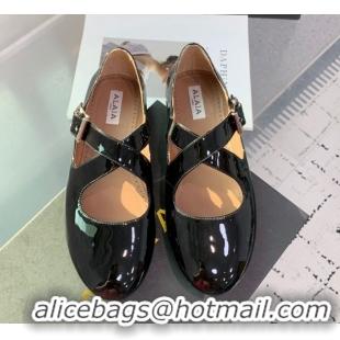 Best Product Maison Alaia Criss Cross Ballet Flats in Patent Calfskin Black 0219011