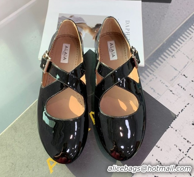 Best Product Maison Alaia Criss Cross Ballet Flats in Patent Calfskin Black 0219011