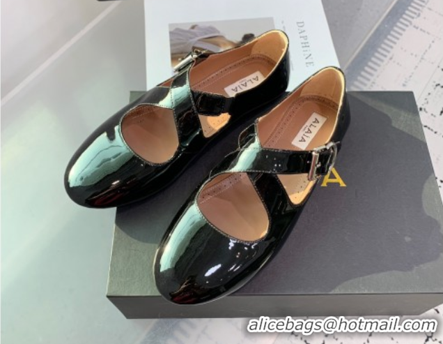 Best Product Maison Alaia Criss Cross Ballet Flats in Patent Calfskin Black 0219011