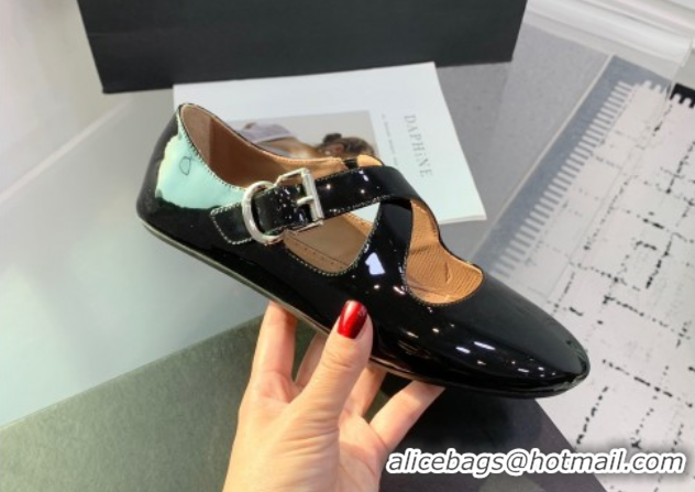 Best Product Maison Alaia Criss Cross Ballet Flats in Patent Calfskin Black 0219011