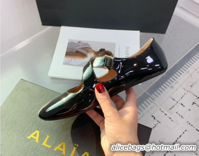 Best Product Maison Alaia Criss Cross Ballet Flats in Patent Calfskin Black 0219011
