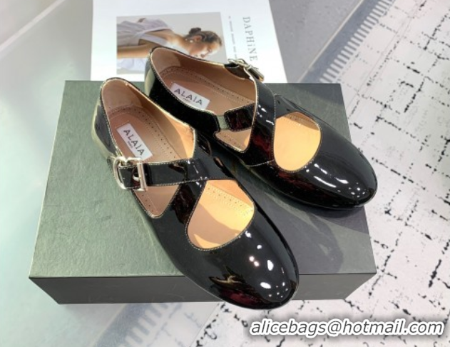 Best Product Maison Alaia Criss Cross Ballet Flats in Patent Calfskin Black 0219011