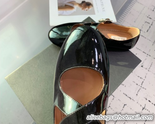 Best Product Maison Alaia Criss Cross Ballet Flats in Patent Calfskin Black 0219011