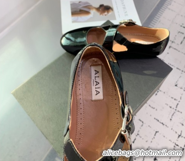 Best Product Maison Alaia Criss Cross Ballet Flats in Patent Calfskin Black 0219011