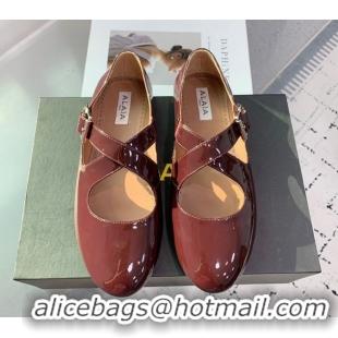 Purchase Maison Alaia Criss Cross Ballet Flats in Patent Calfskin Brown 0219012